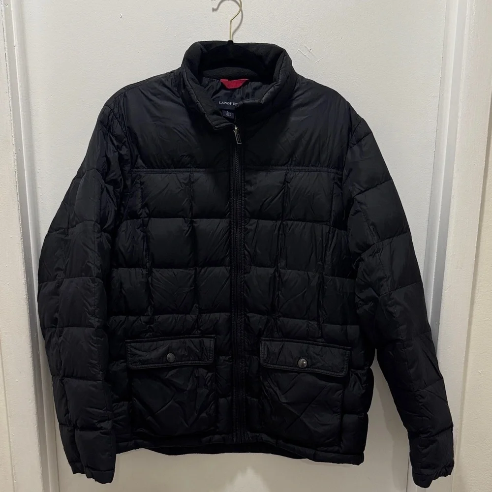 Lands’ End Men’s Down Puffer Jacket L 42-44 Black Winter Coat
